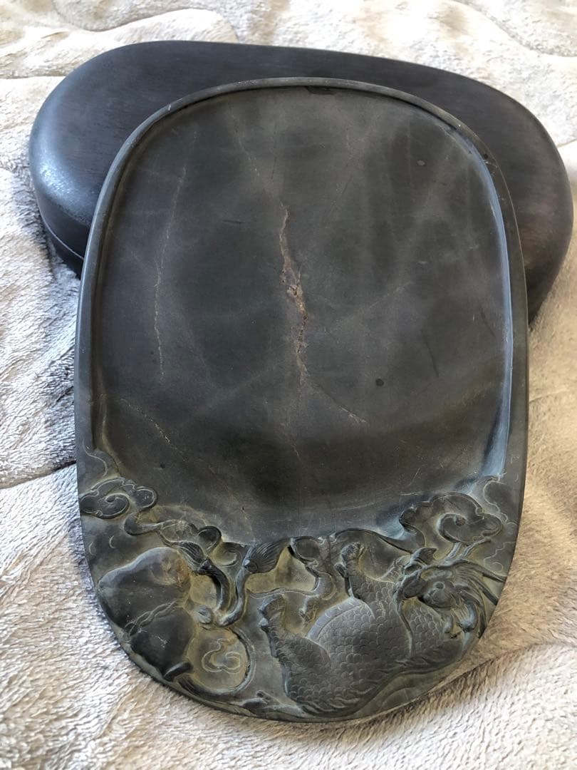 硯 旧老坑 青花 金綫 書道具硯 すずり 端溪硯 水岩