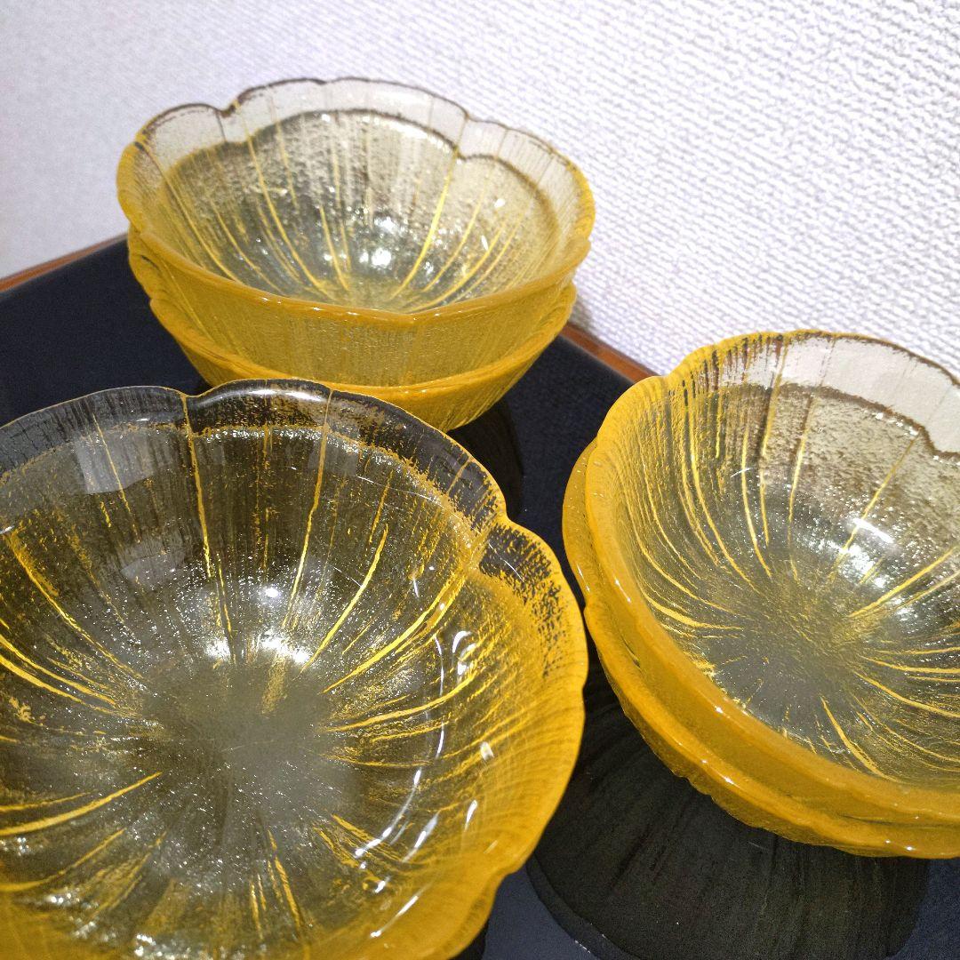 倉田ガラス ボヘミアンクリスタル 手づくり サラダボウル イエロー 6客