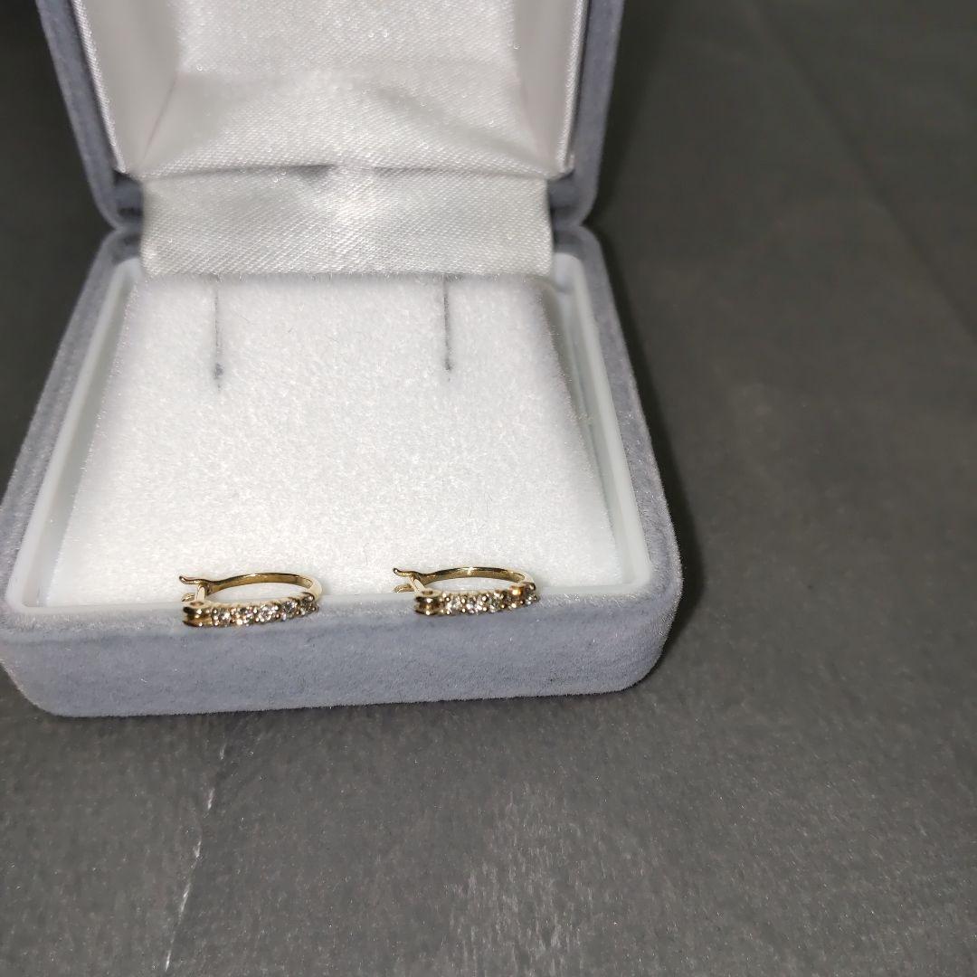 K10YG フープ ピアス ダイヤモンド 0.08ct 保証書付