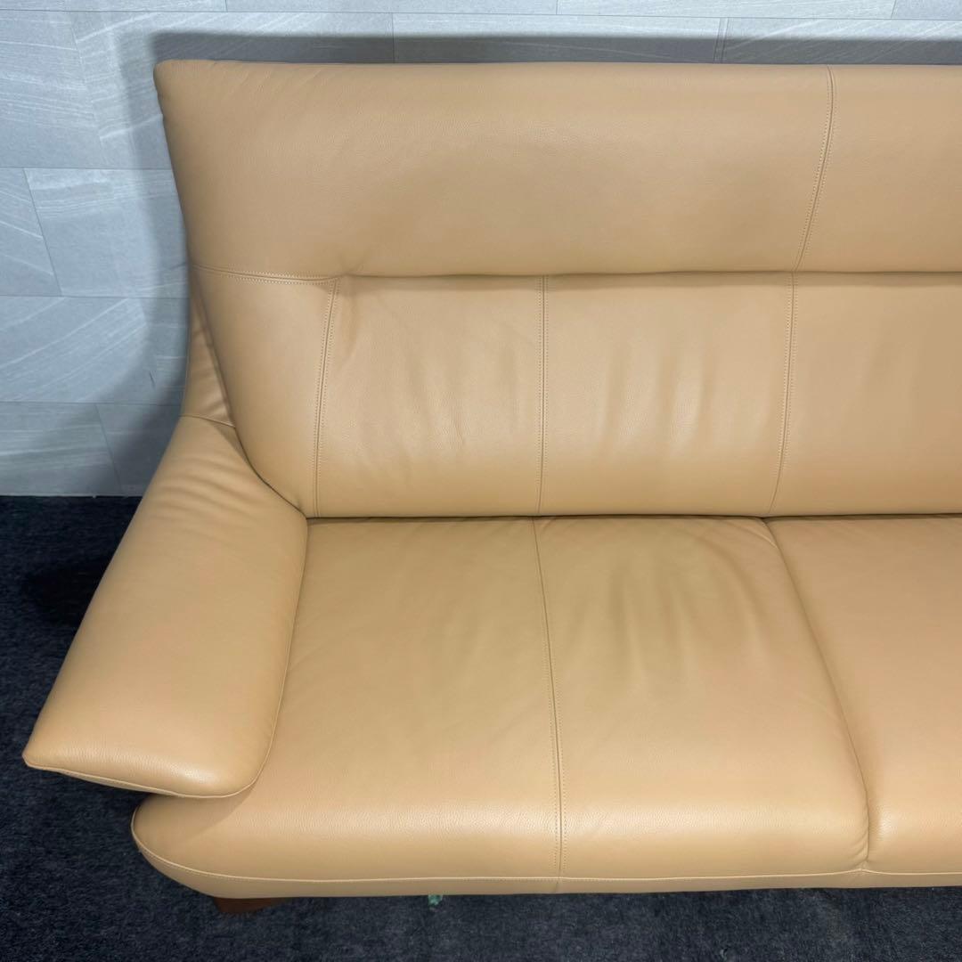 アサヒ木工 ソファ 革張り 3人掛け ウェイク 3P ベージュ 美品 d4950
