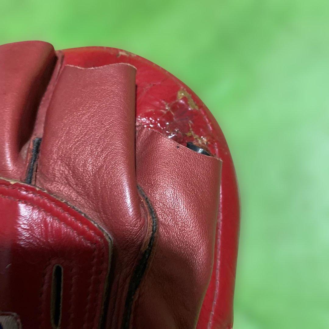 最終価格TKB 本革キックミット ピンク/黒 、raja本革パンチングミット