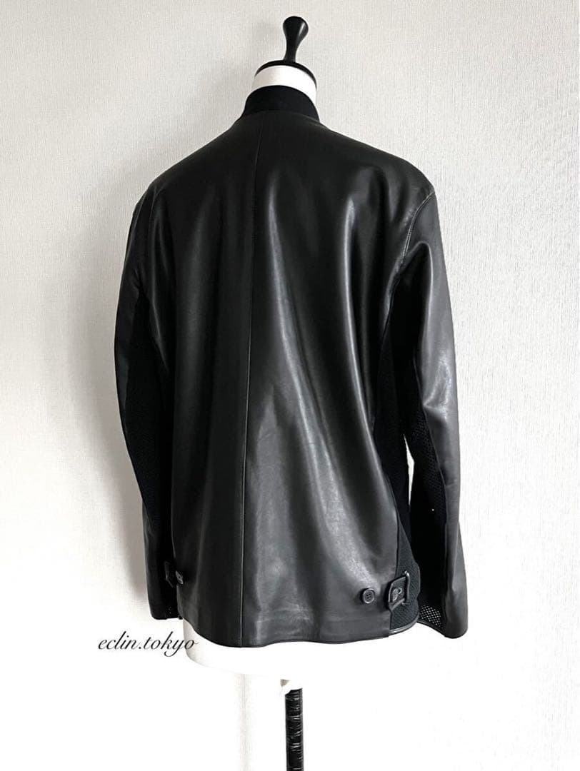 HERMES 《ニット切替》シングル レザー ライダース ジャケット E4704