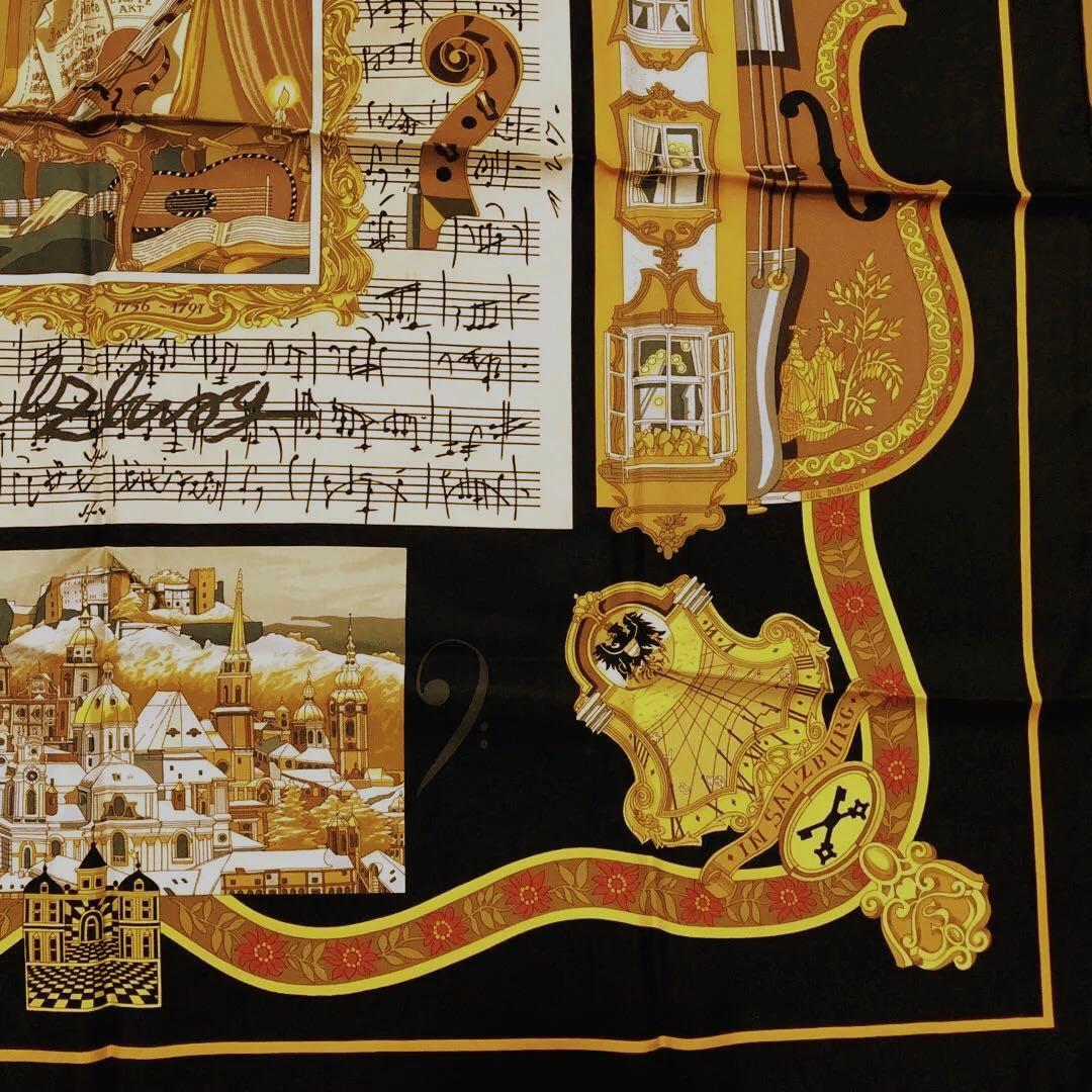 HERMES エルメス スカーフ カレ90 大判 黒 黄 ゴールド 音符 - メルカリ