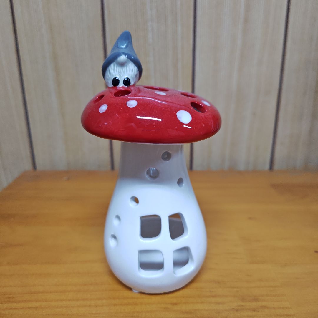 北欧雑貨 スウェーデン トムテ＆きのこキャンドルホルダー 陶器製