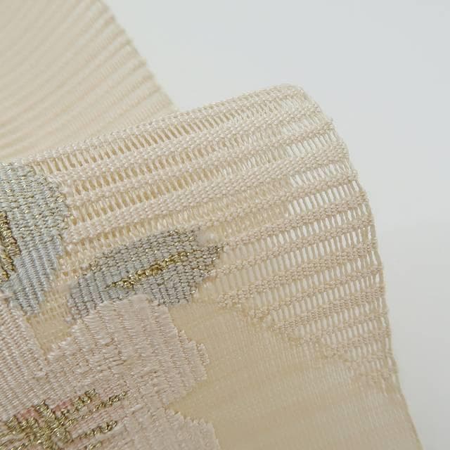 絽綴れ 夏着物 正絹“涼味に華添える！エ霞と扇面と桜”八