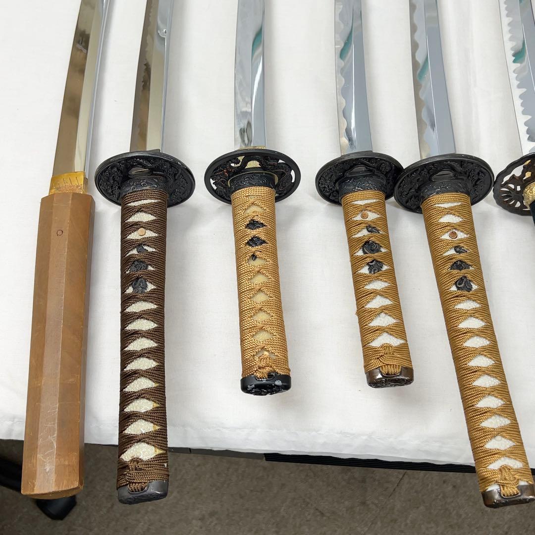 傷あり】B 模造刀 10本 まとめ 透かし鍔 太刀鍔 太刀 脇差 白鞘