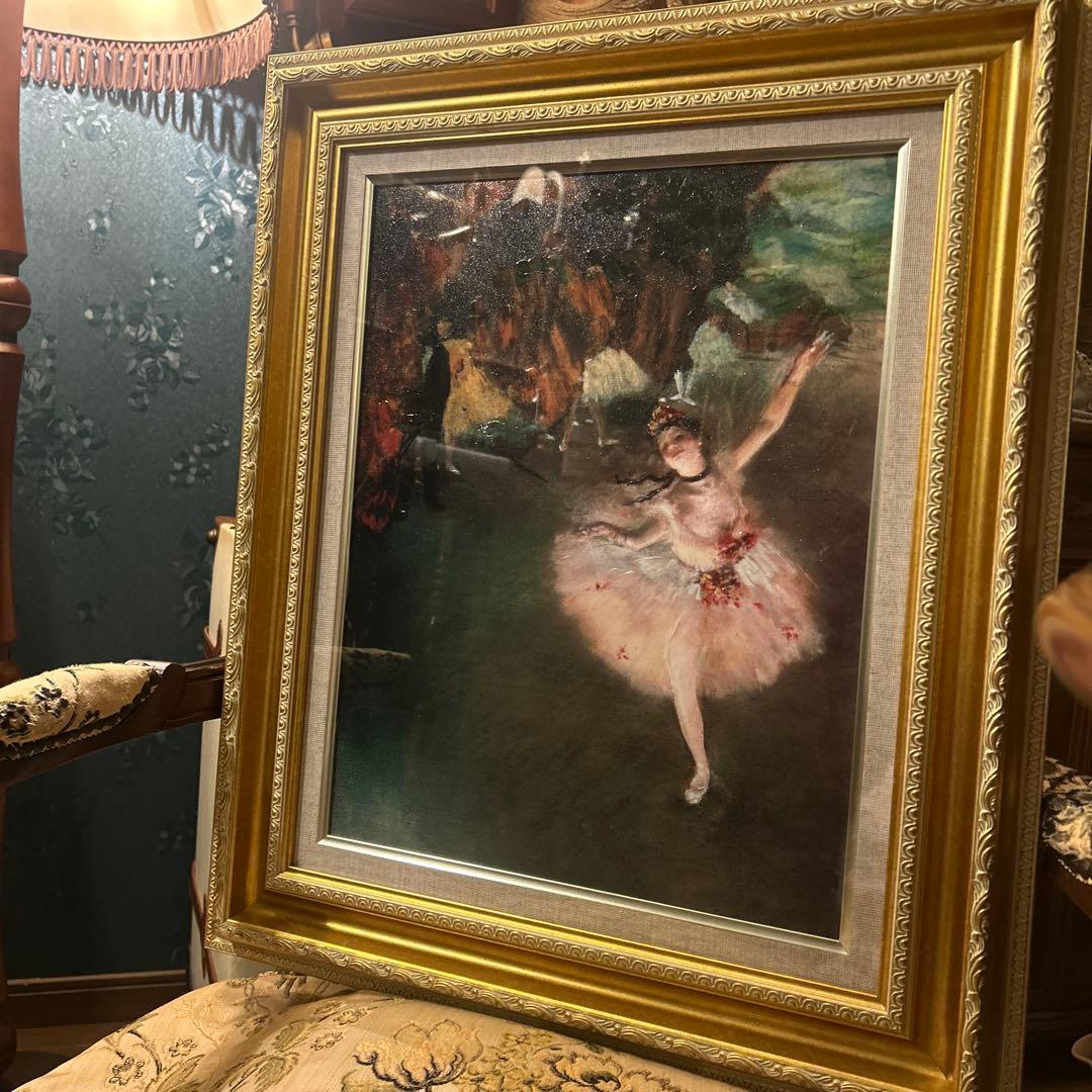 ドガ　エトワール　舞台の踊り子　絵画　アンティーク絵画　ゴールドフレーム Amazon.co.jp: ドガ・「舞台の踊り子/エトワール」 プリキャンバス複製