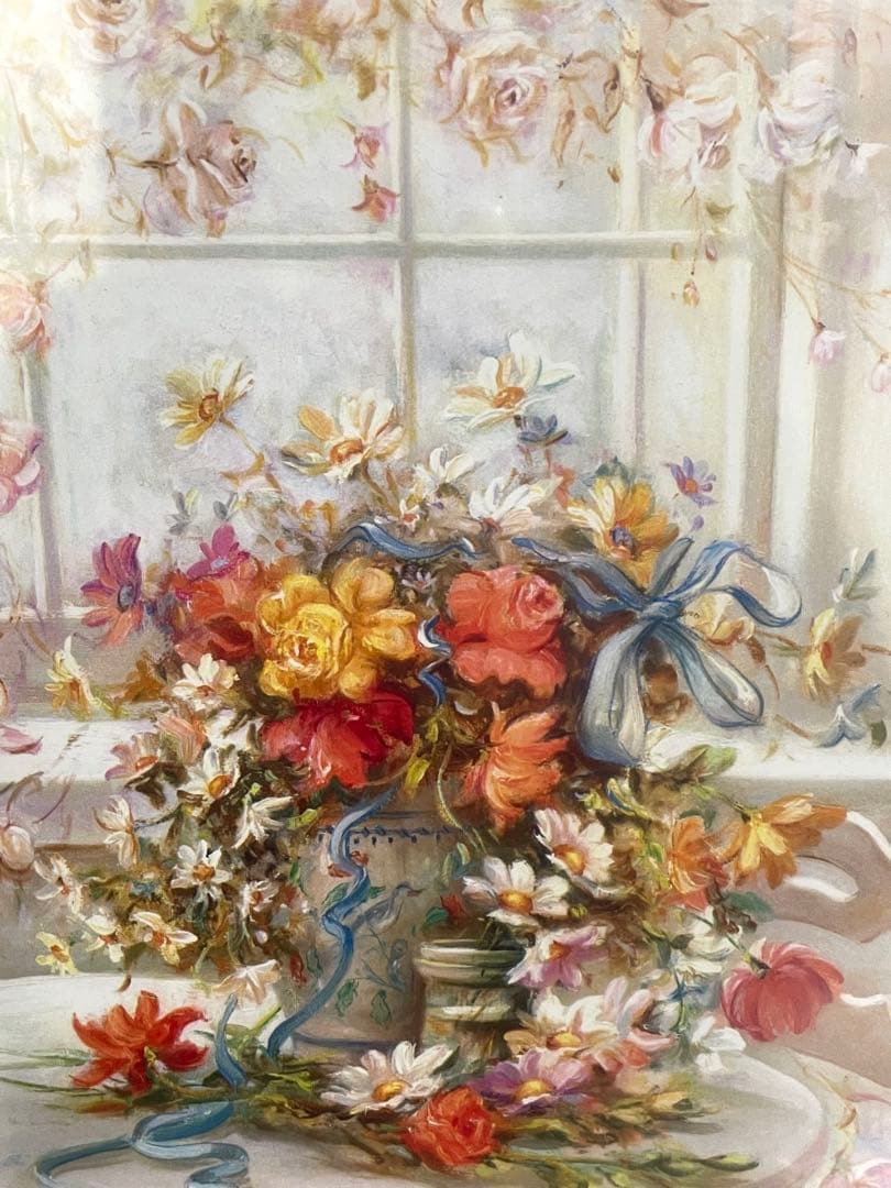 絵画 インテリア イタリア製 フラワー 花瓶 木製額 金色C. Galindo