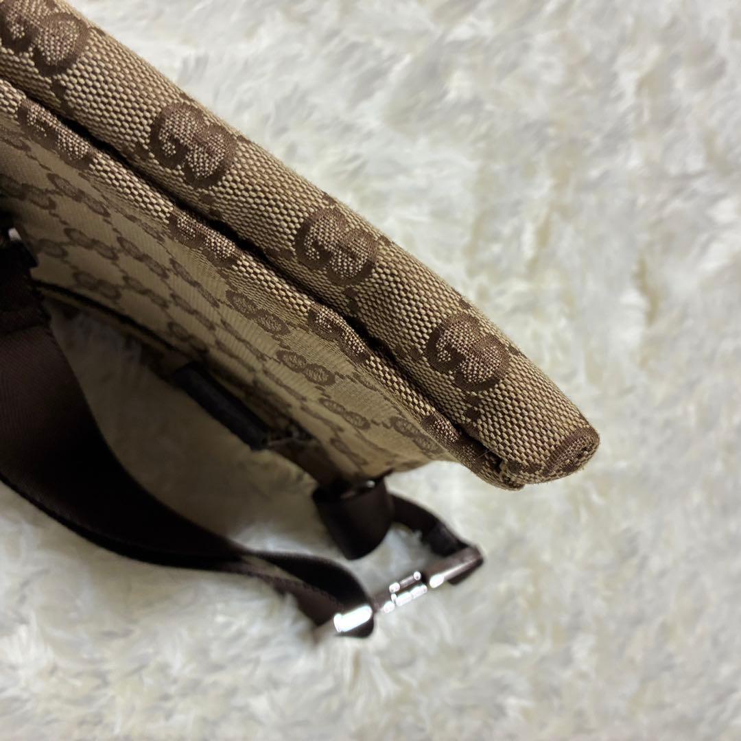 GUCCI グッチ GGキャンバス ボディバッグ ブラウン レザー