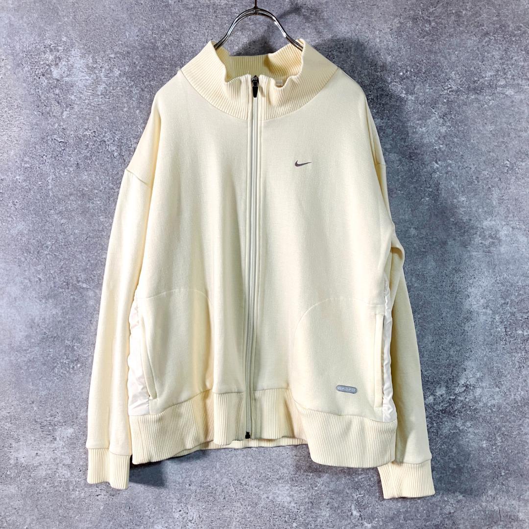 NIKE GOLF 切り替えニットジャケット　アイボリー　ジップアップ　ロゴ刺繍 ナイキゴルフ NIKE GOLF プルオーバージャケット 中綿 スタンドカラー