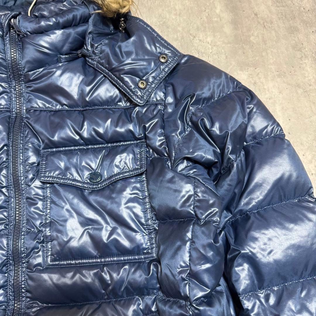 00s OLD UNIQLO Y2K 光沢 短丈 ダウンジャケット ファー 青系 00s old