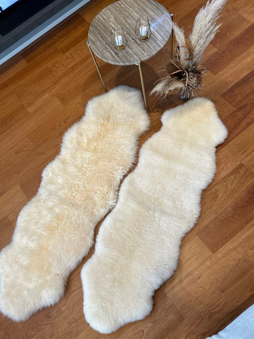 クリーム色 羊毛100%ラグ 2枚セット クリーム色 羊毛100%ラグ 2枚セット クリーム色 羊毛100%ラグ 2枚