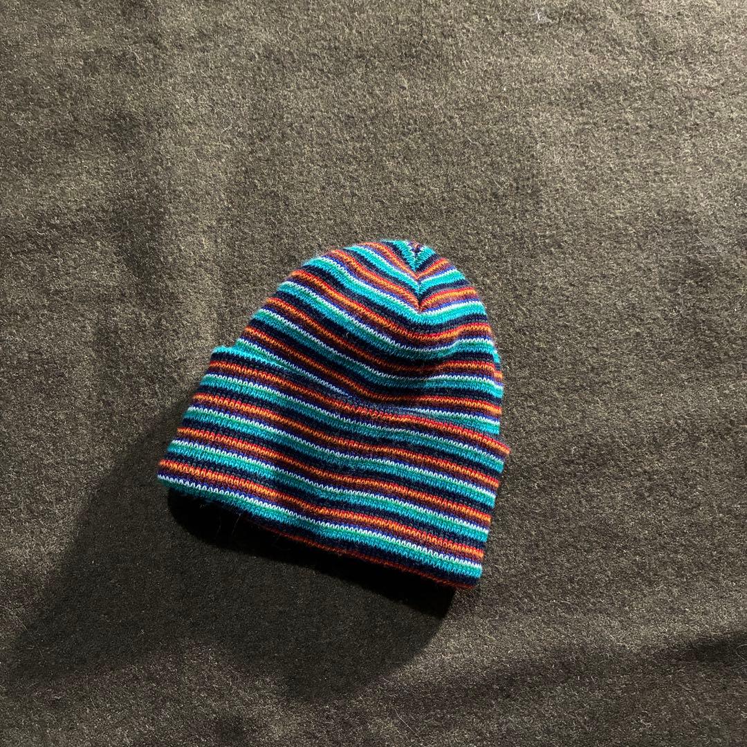 90s Vintage マルチボーダー　ニット帽　ノーロール 古着 80～90年代 WIGWAM マルチボーダー ニット帽 ビーニー USA製