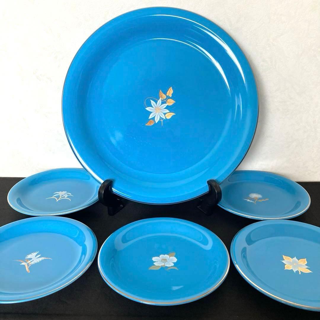 新品未使用】たち吉 橘吉ターコイズブルー 青 大皿1 枚銘々皿5枚セット
