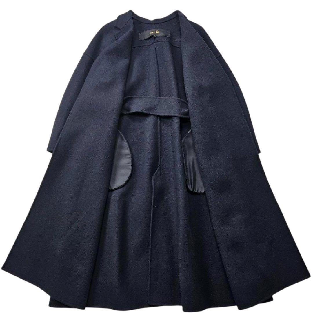 美品Drawerドゥロワー38】ウールケヌキテーラードカラーコート紺色