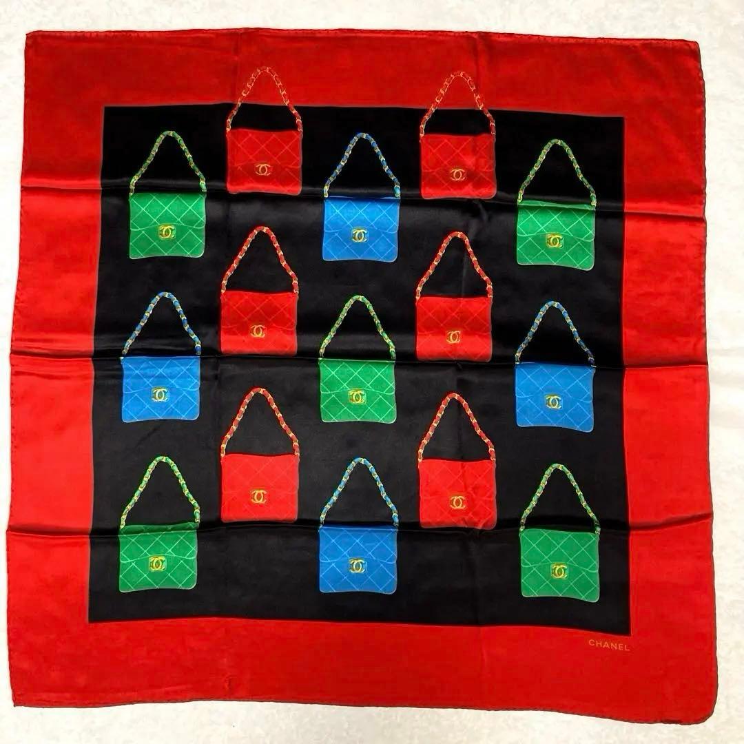 CHANEL シルク大判スカーフ☆マトラッセ.バッグ柄、ヴィンテージ、タグ