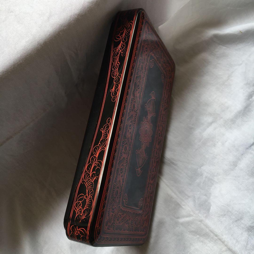 讃岐漆器】蒟醤塗 きんま塗 子箱 硯箱 高級漆芸品 手箱 小筥 朱彩唐草