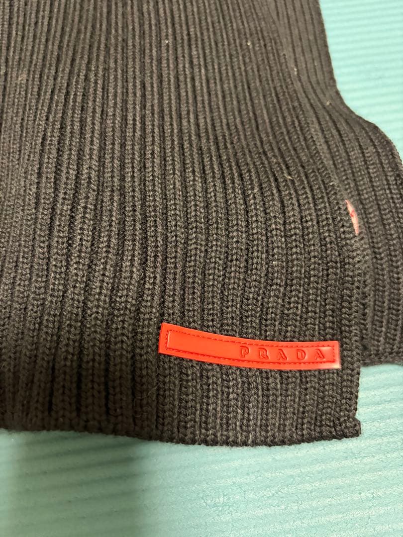 PRADA スポーツ ブラック マフラー 100%厚手ウール プラダ