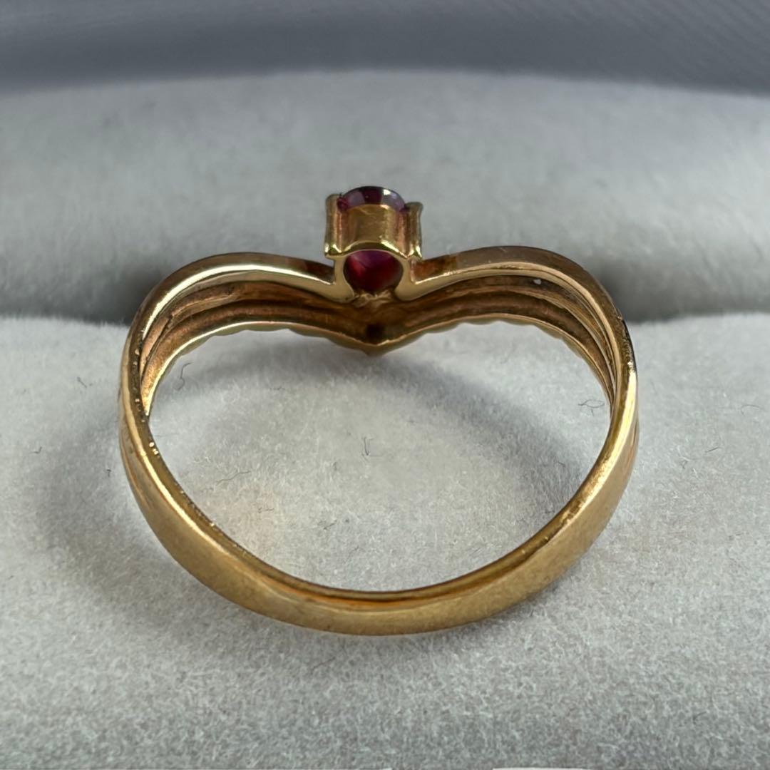 ルビー ダイヤモンド ゴールドリング 7号 K18 2.0g V字ツイスト