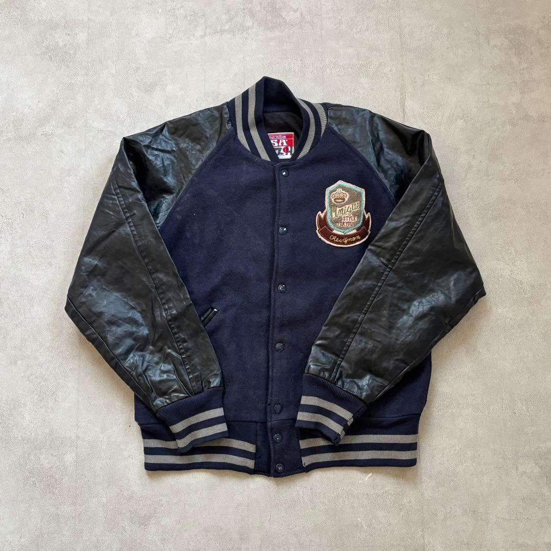 USA製 80s 袖レザー ヴィンテージ ウールスタジャン ガレッジ ワッペン