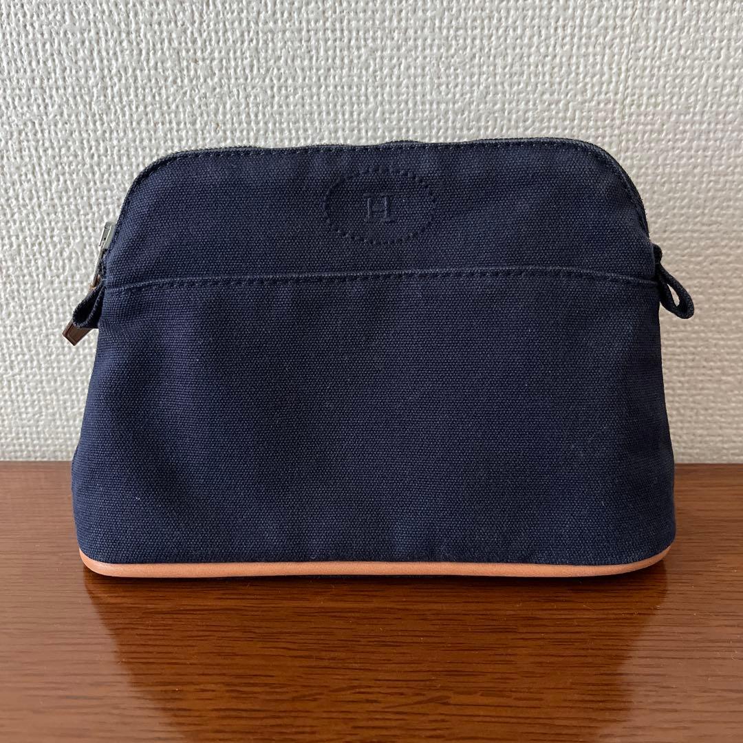 エルメス　ネイビー キャンバス ポーチ エルメス ボリード ポーチ GM ネイビー HERMES キャンバス - メルカリ