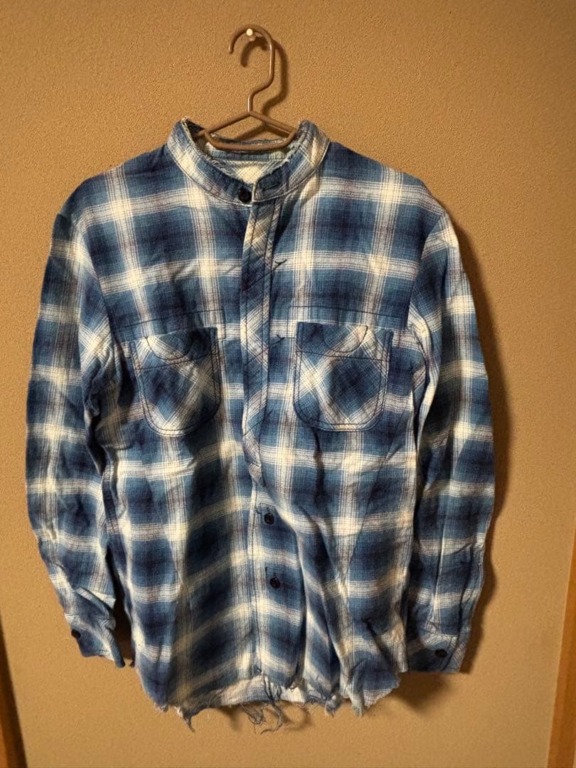 ナンバーナイン Number (N)ine チェックシャツ カットオフ 日本製 NUMBER (N)INE(ナンバーナイン) 09SS open collar check shirt