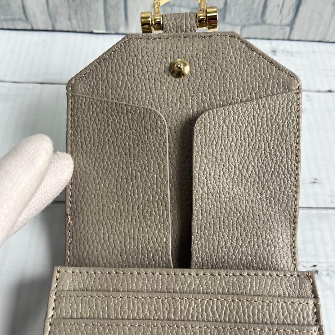 未使用】アタオ ATAO ロトロ 二つ折財布 レザー グレージュ 金具 多