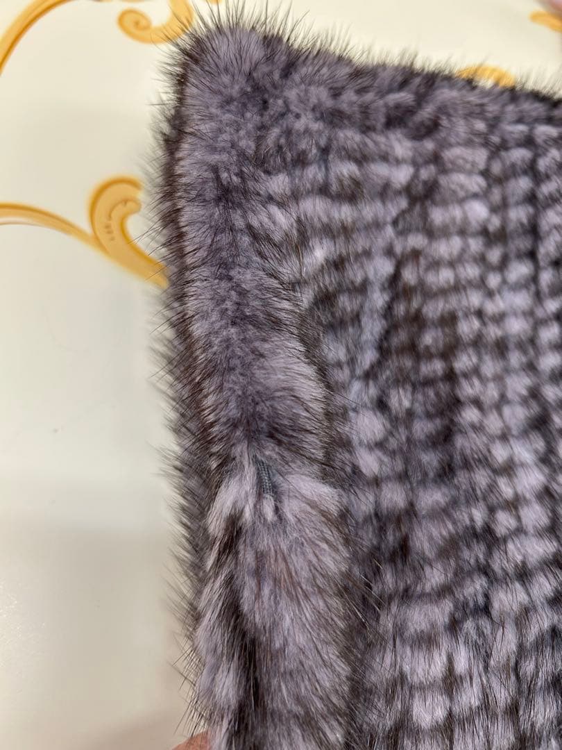 最高級ミンクストール大判編み込みグレー成人式ファーマショールシルバー系