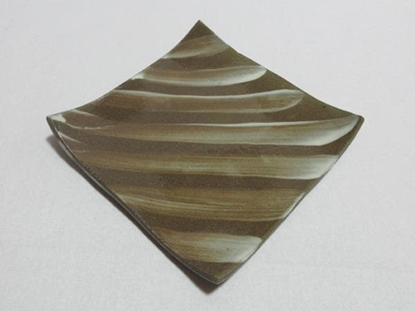 唐津焼四方皿深山路窯原田一歩作木箱付き和食器平皿角皿和食割烹懐石骨董アンティーク