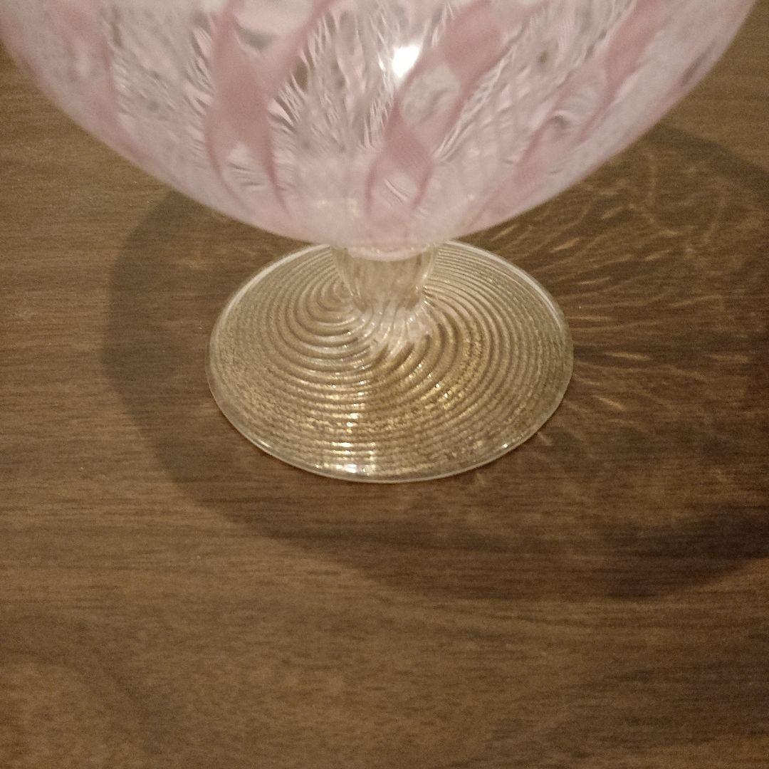 ベネチアンガラス ムラノ MURANO コンポート ピンク レース インテリア