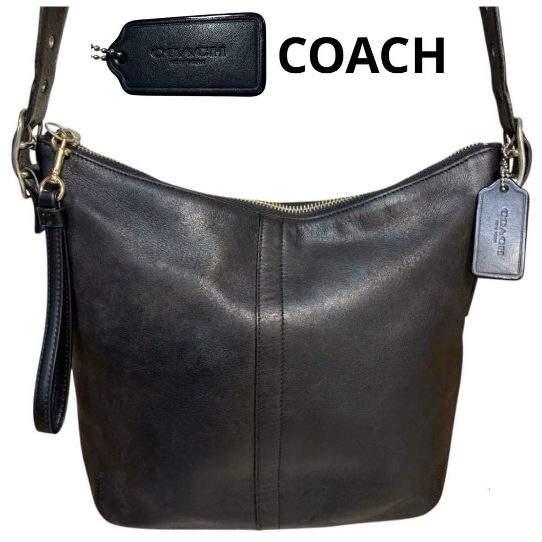 OLD COACH 　グラブタンレザー　ショルダーバッグ　ヴィンテージ　黒 極美品 オールドコーチ ターンロック ショルダーバッグ 黒 COACH 斜め
