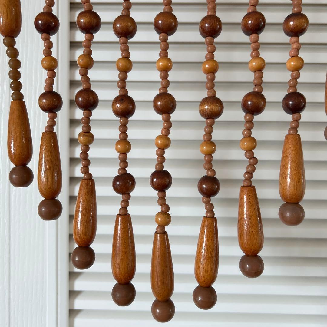珠のれん 昭和レトロ 木製のれん ウッドビーズ ブラウン 玉暖簾 - メルカリ