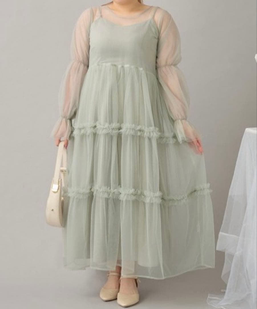 バックリボンチュールティアードワンピ+キャミワンピSET 3L - メルカリ