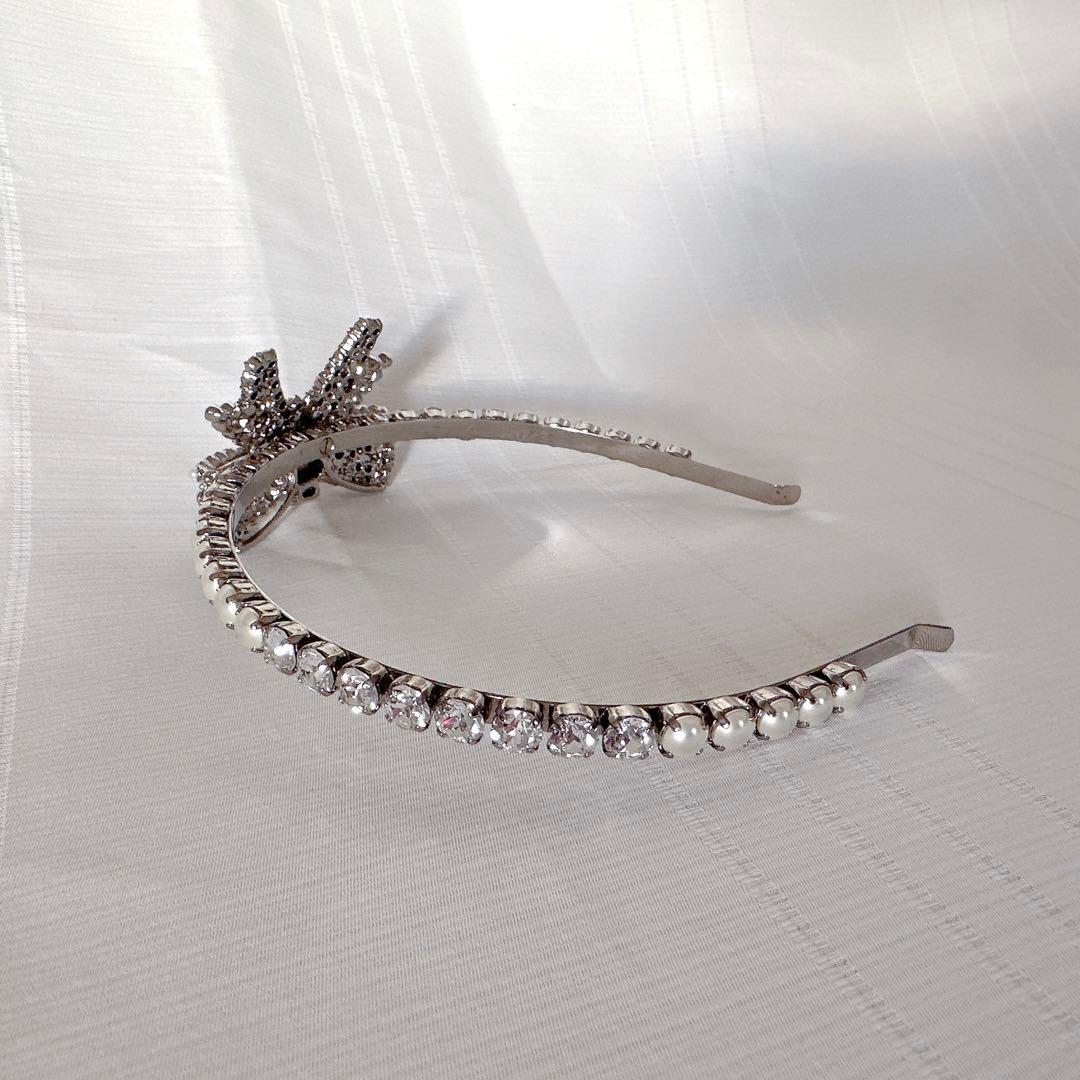 miumiu ミュウミュウ クリスタル ビジュー パール リボン カチューシャ