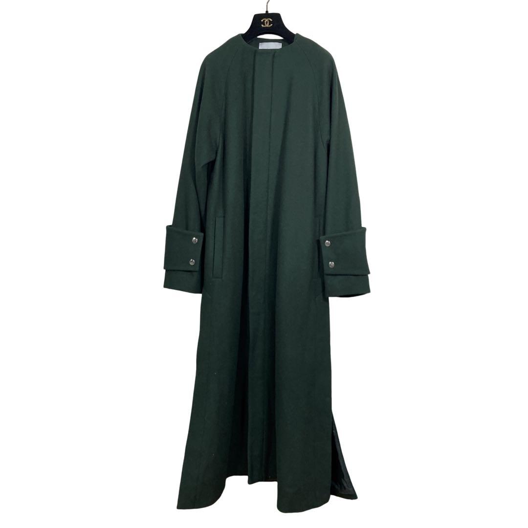 人気】UN3D アンスリード ノーカラーカフス ロングコート グリーン