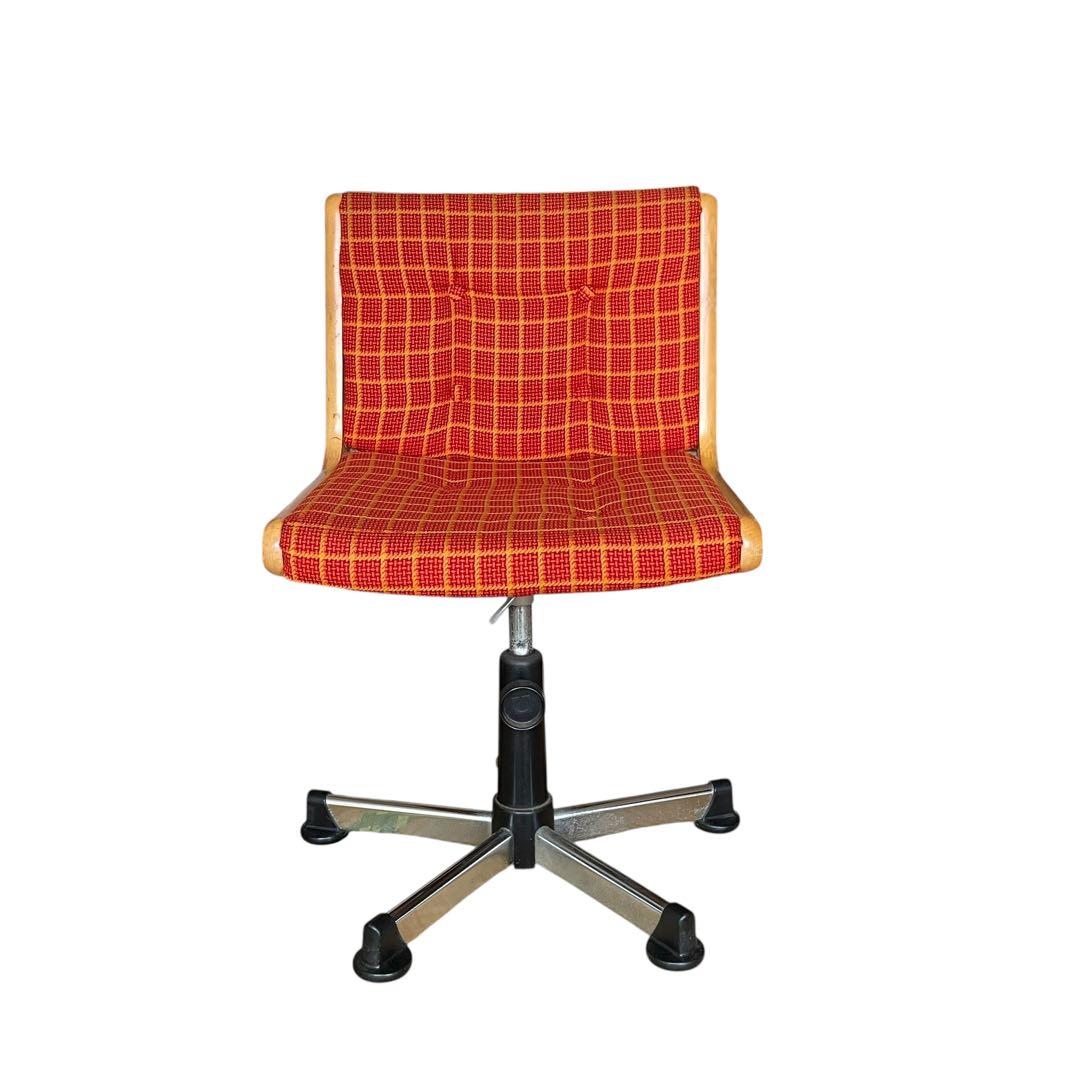国産ヴィンテージ レトロ チトセ￼デスクチェア 昭和　ビンテージ 椅子 チェック オールド チトセ 焦茶の事務椅子 ヴィンテージオフィスチェア