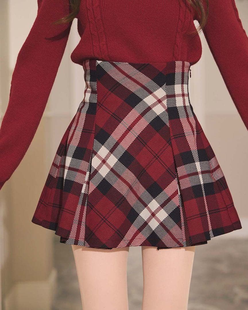 ミシェルマカロン フレアチェックスカート 赤 レッド フリーサイズ