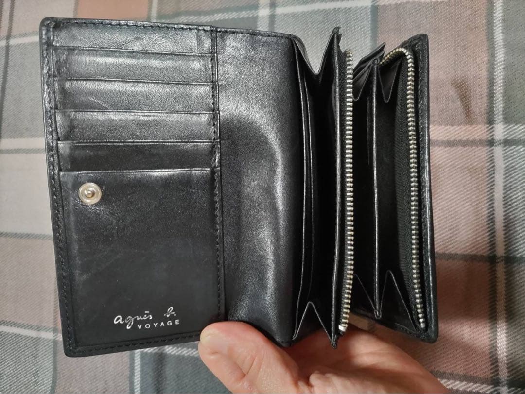 agnès b. 二つ折り財布 黒 レザー 編み込みデザイン - メルカリ