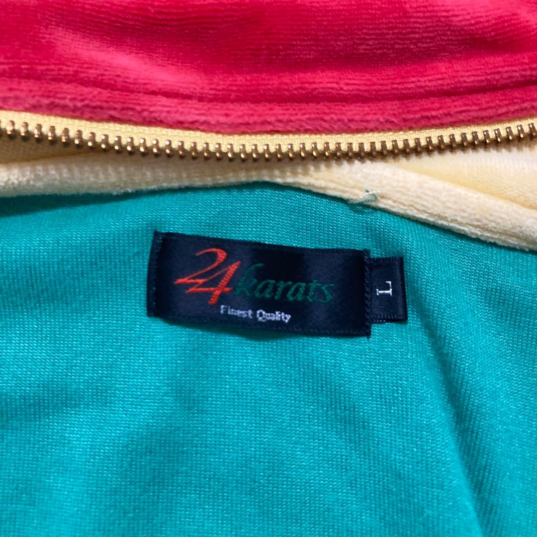 美品 24karats ベロア セットアップ L ラスタカラー 刺繍ロゴ 金