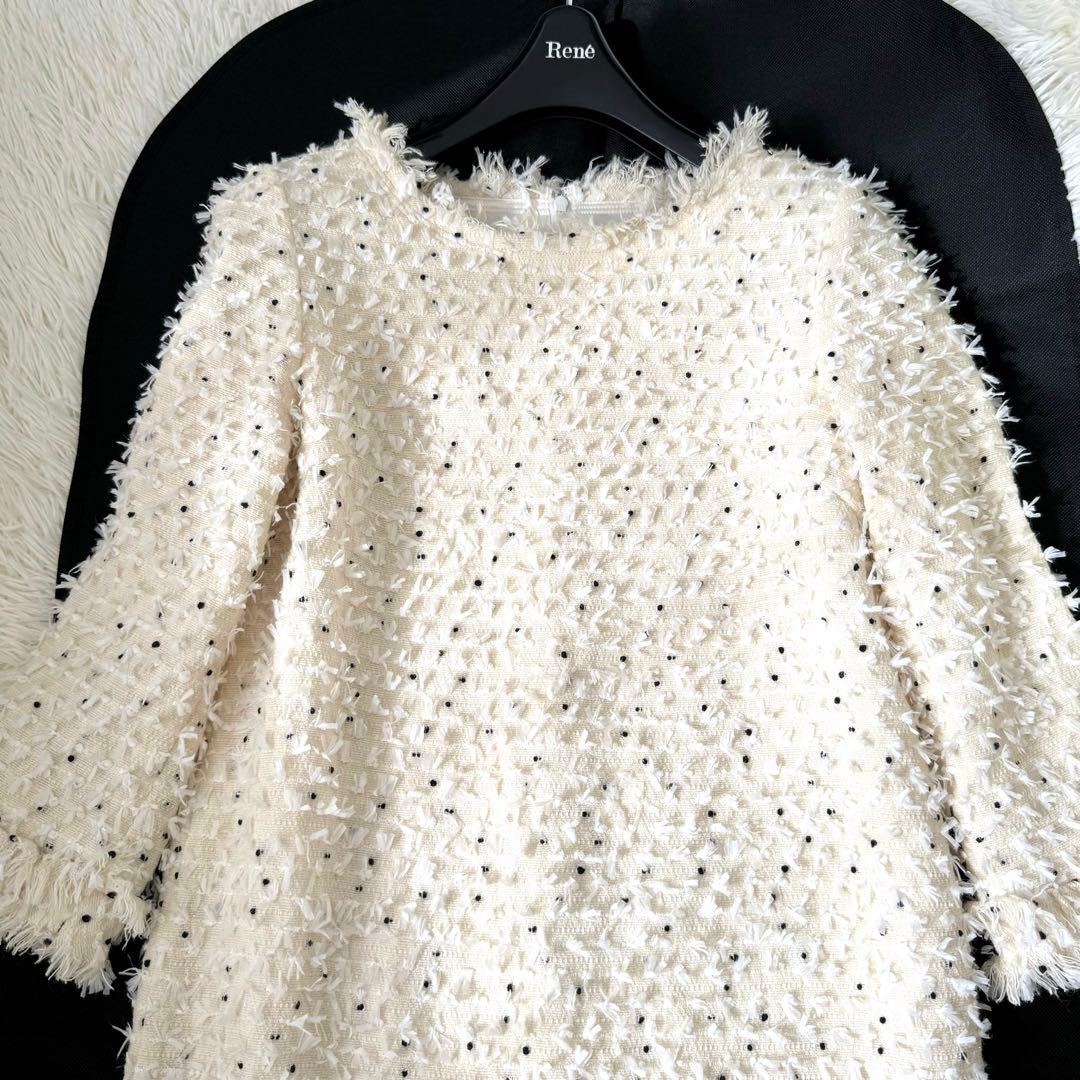 グレースコンチネンタル ドット ツイード ワンピース フリル フリンジ