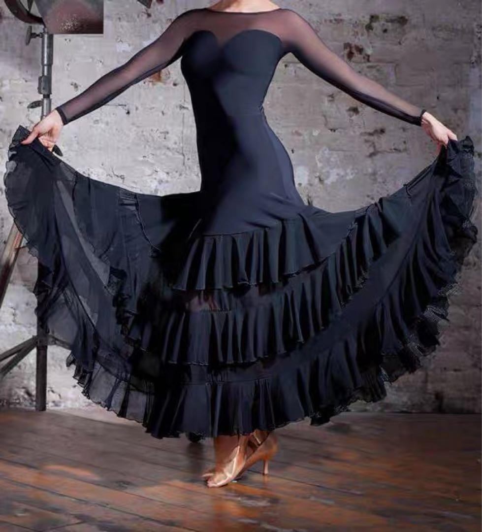 社交ダンス衣装 モダンドレス ロングワンピース モダン ダンス専用生地 Garuda SHOP 社交ダンス衣装 レディースダンスレッスン練習ドレス