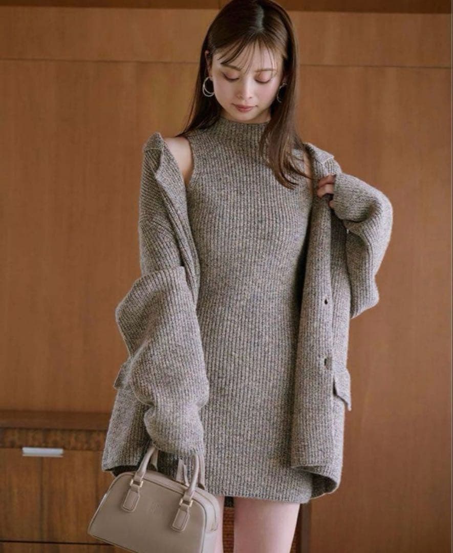 snidel テーラードニットジャケット メランジ調ミニニットワンピース グレー snidel テーラードニットジャケット メランジ調ミニニットワンピース