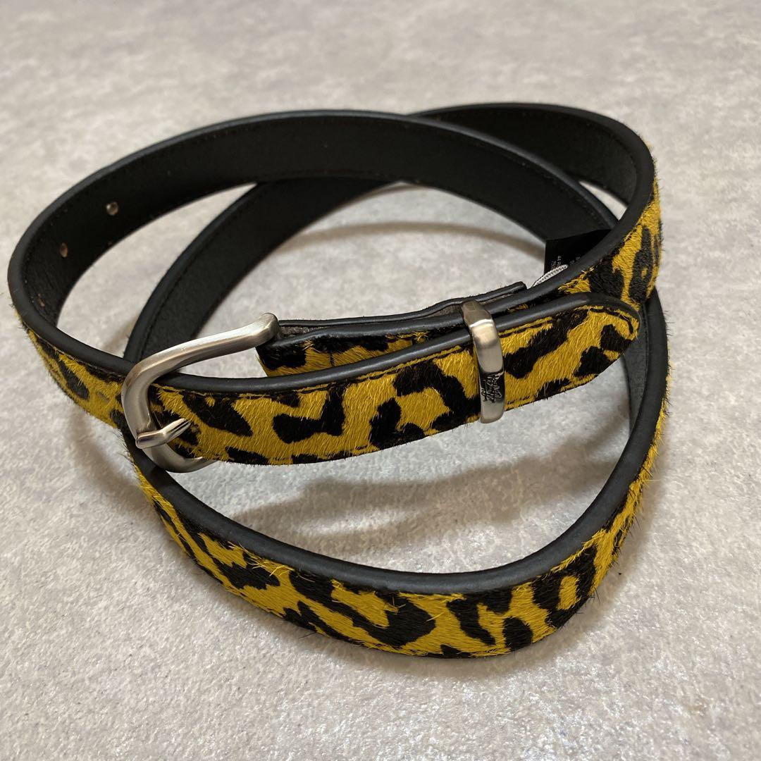 ステューシー STUSSY レオパード レザーベルト ヒョウ柄 本革 イエロー