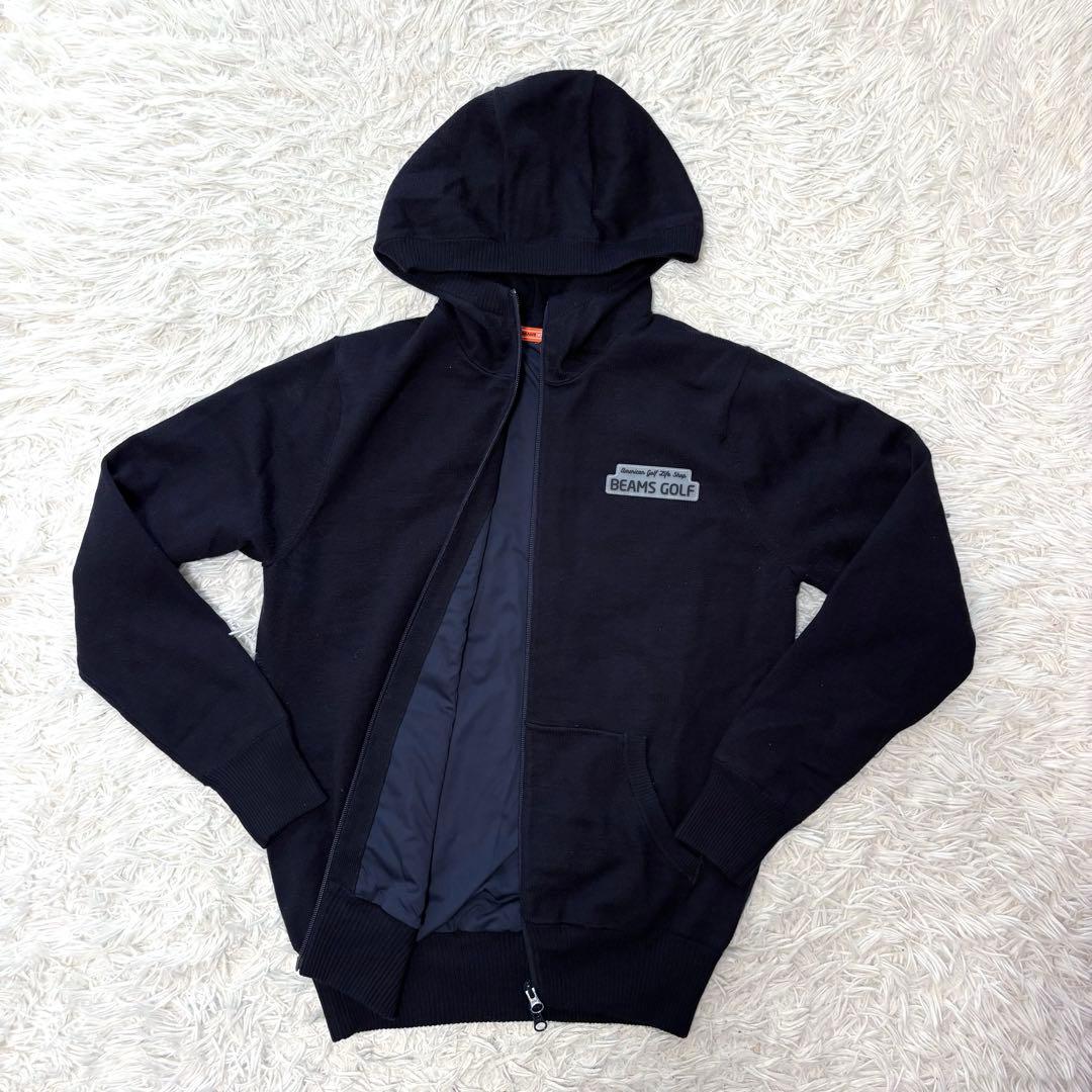 新作 ビームスゴルフ ニットパーカー ネイビー 蓄熱 防風 ジップ フード 新作 ビームスゴルフ ニットパーカー ネイビー 蓄熱 防風 ジップ