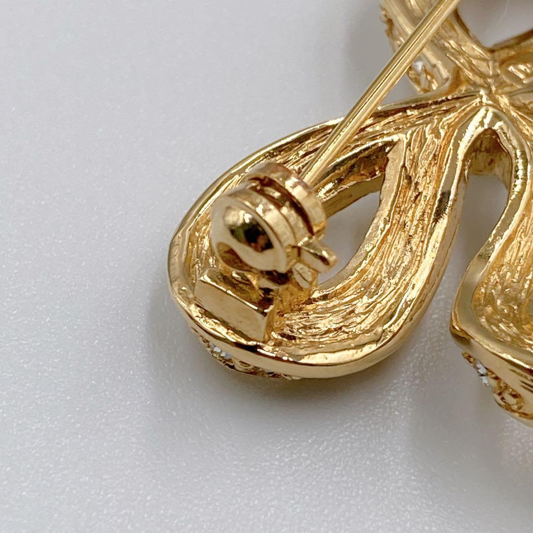 Christian Dior ディオール ブローチ リボンモチーフ ゴールド