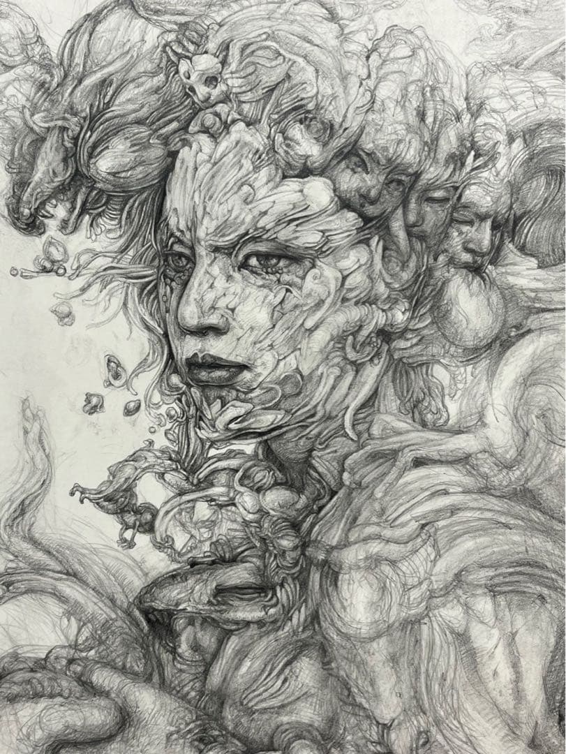 真作保証】板波真樹「虚空にて」2018年 鉛筆画