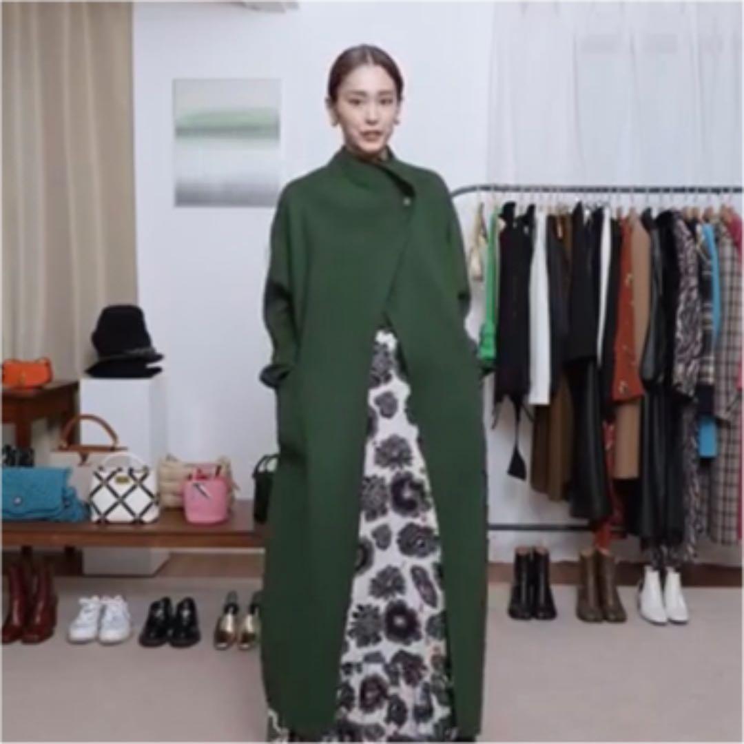 Ameri◇新品 STAND COLLAR SCARF COAT グリーン M - メルカリ