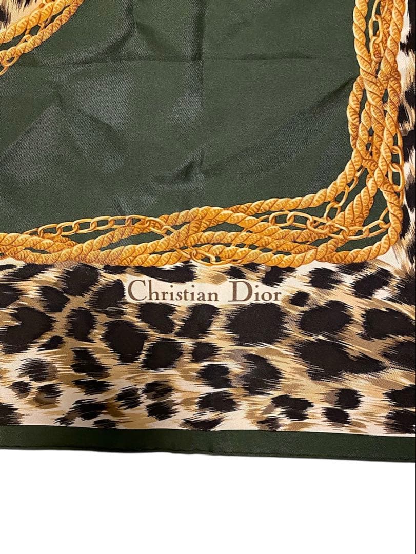 ディオール スカーフ ヒョウ柄 カーキ