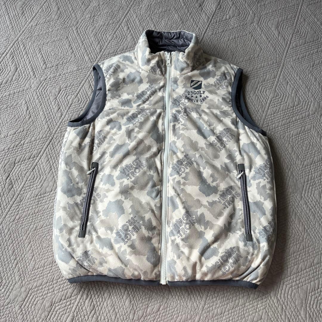 ニジュウサンク 23区ゴルフ リバーシブル 中綿ベスト グレー×迷彩 Mサイズ