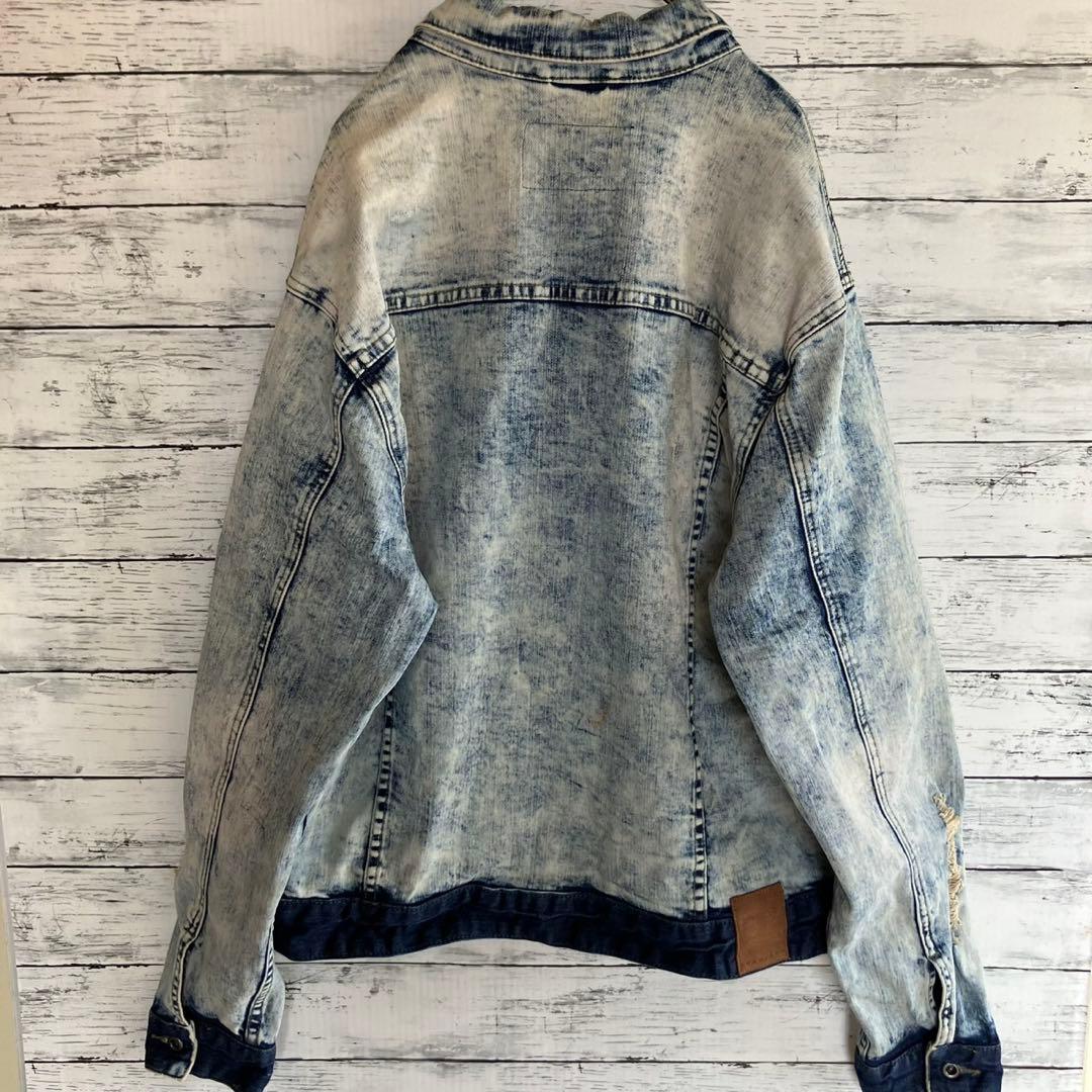 古着 SEAN JOHN デニムジャケット ケミカルウォッシュ ダメージ加工 L